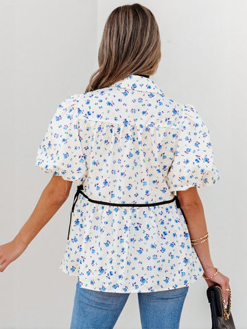 Floral Puff Sleeve Button Down Shirt