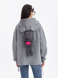 Oversized Graphic Bear Zip Up Hooded Jacket