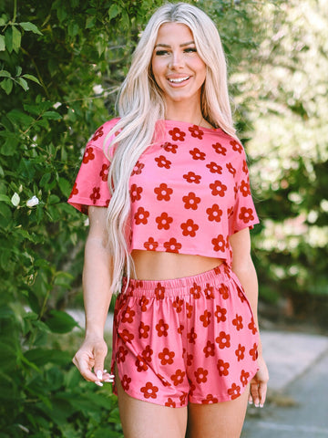 Floral Print Cropped Top Shorts Set