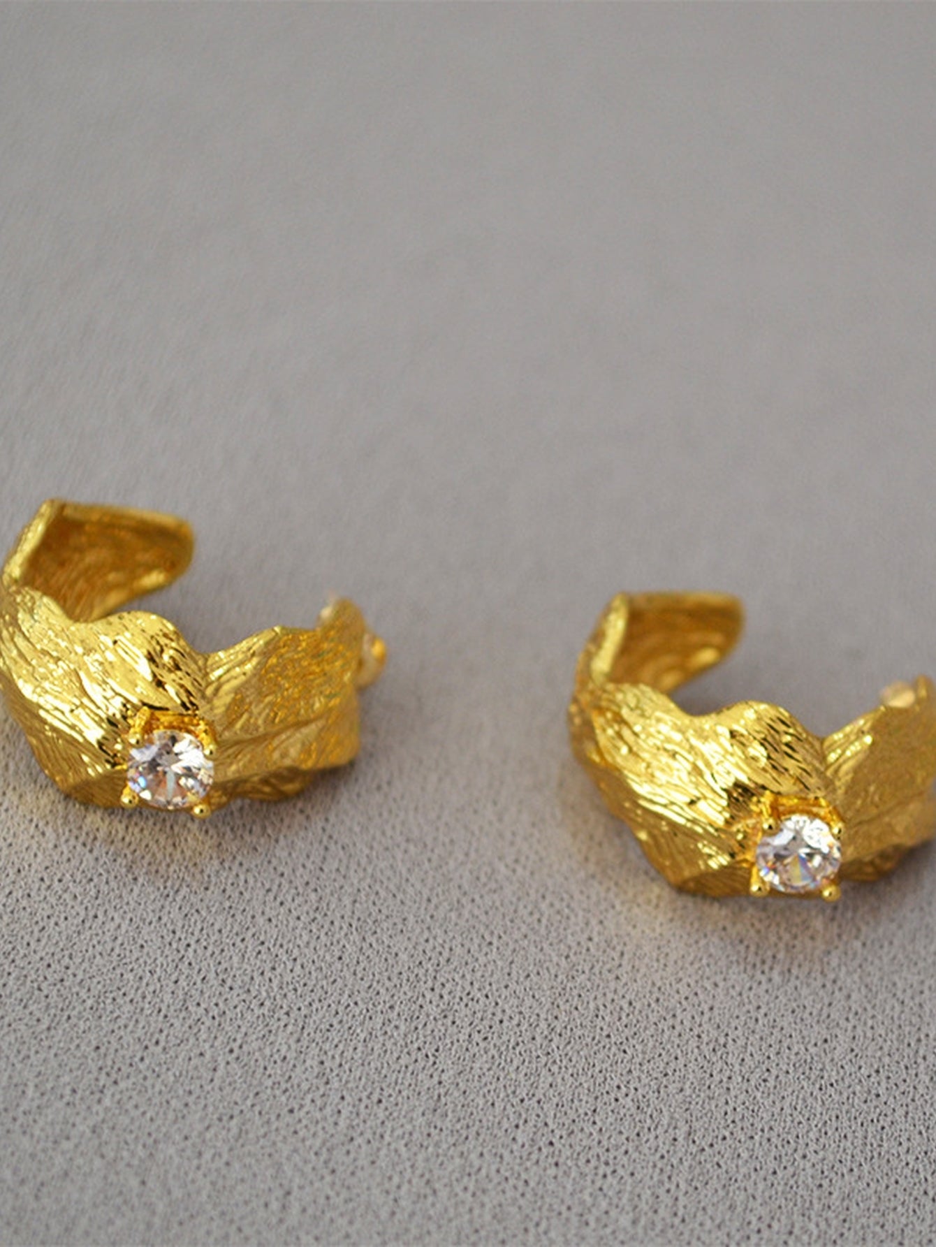 Textured Gold Cubic Zirconia Hoop Earrings