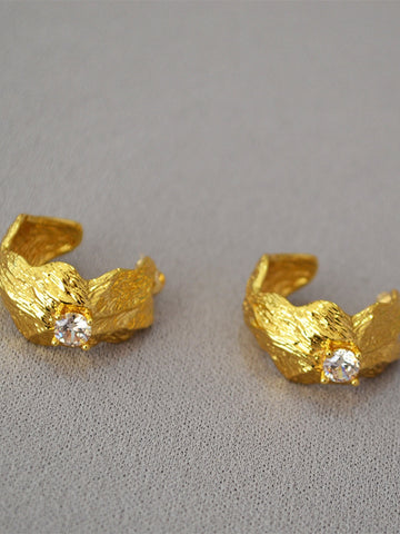 Textured Gold Cubic Zirconia Hoop Earrings