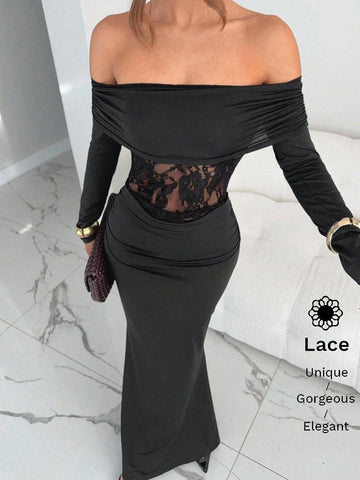 Elegant Lace Off Shoulder Maxi Dress