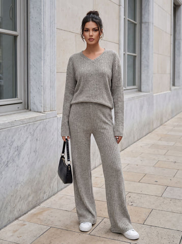 Cozy Ribbed Knit Lounge Pants Set