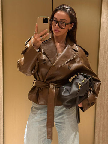 Oversized Belted Faux Leather Jacket