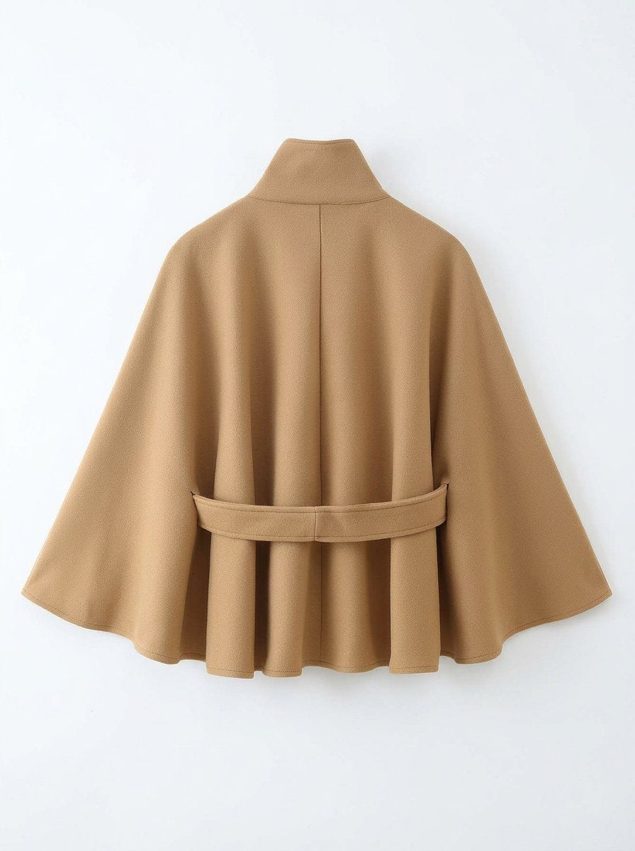 Elegant Belted Wool Blend Cape Coat