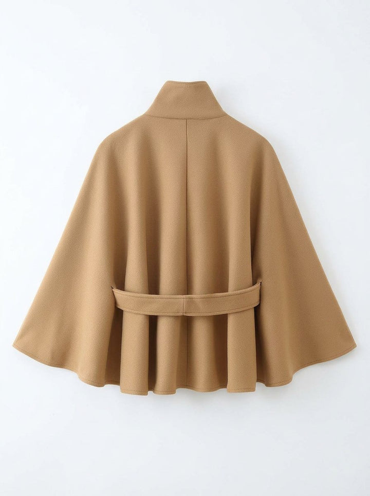 Elegant Belted Wool Blend Cape Coat