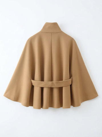 Elegant Belted Wool Blend Cape Coat