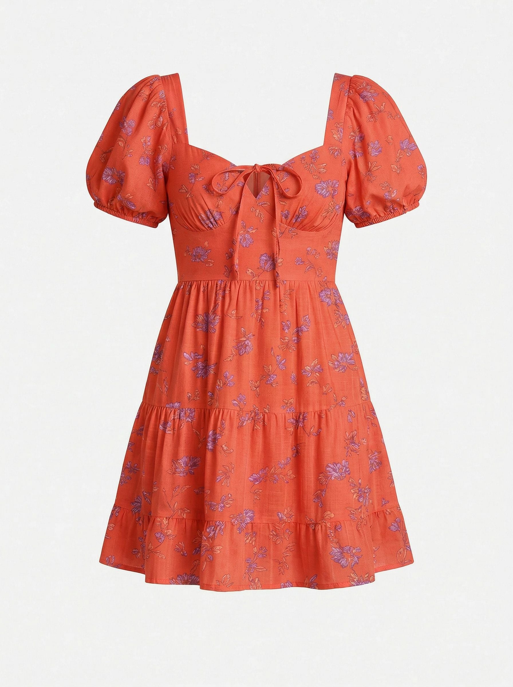 AYLA Floral Print Puff Sleeve Tiered Mini Dress