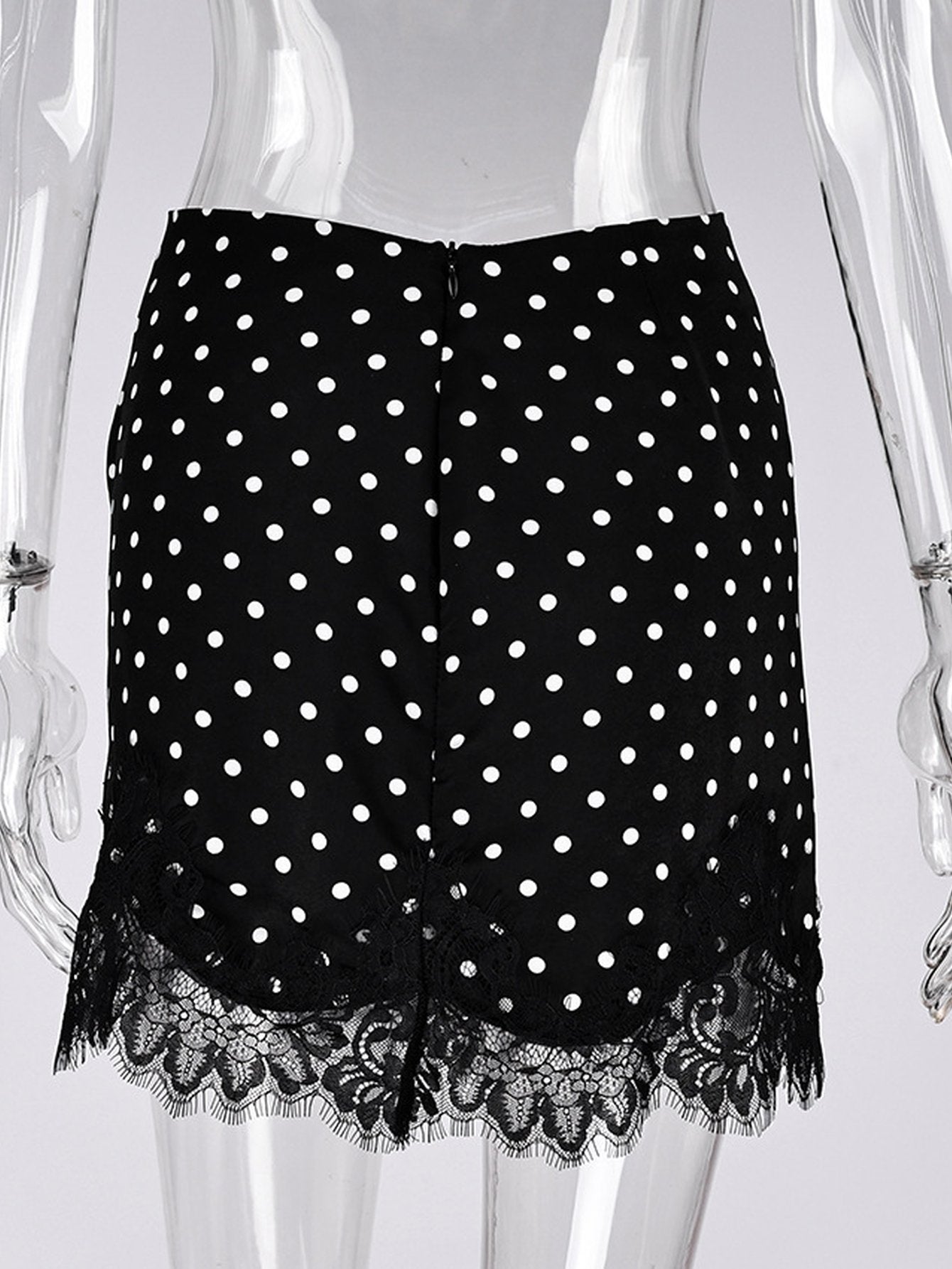 Polka Dot Lace Trim Mini Skirt