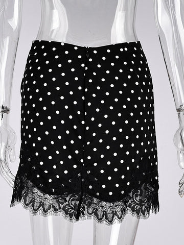 Polka Dot Lace Trim Mini Skirt