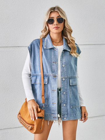 Oversized Sleeveless Denim Vest Jacket