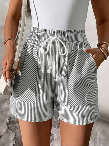 Comfy Striped Drawstring Casual Shorts