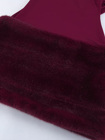 Faux Fur Trim Mock Neck Dress