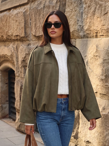 Oversized Olive Faux Suede Jacket
