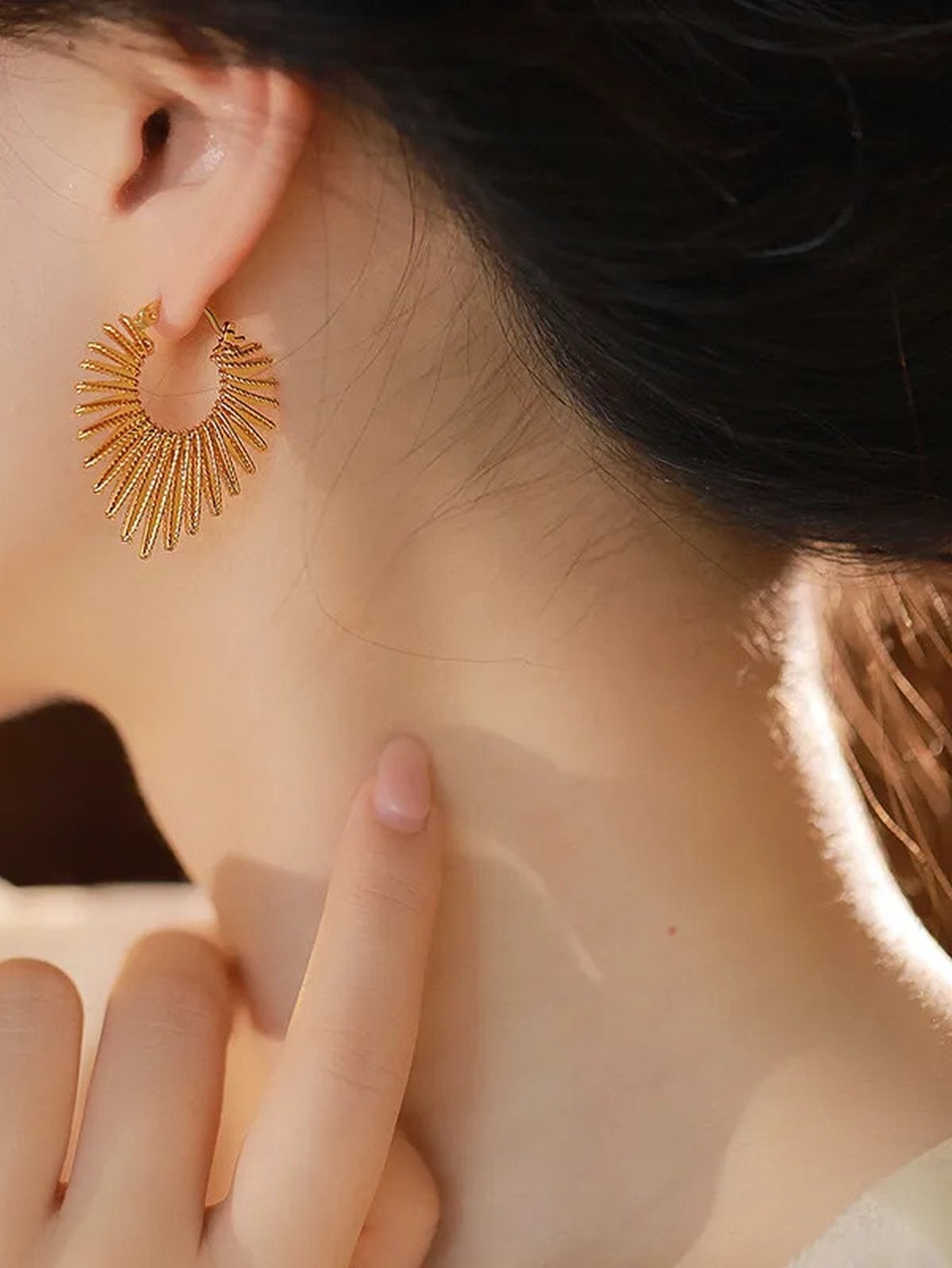 Radiant Textured Gold Hoop Earrings