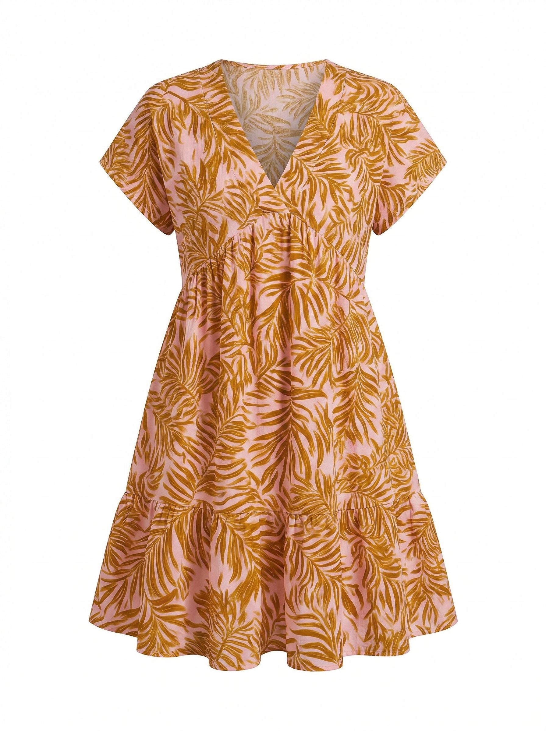 EVA Floral Print V Neck Tiered Babydoll Mini Dress