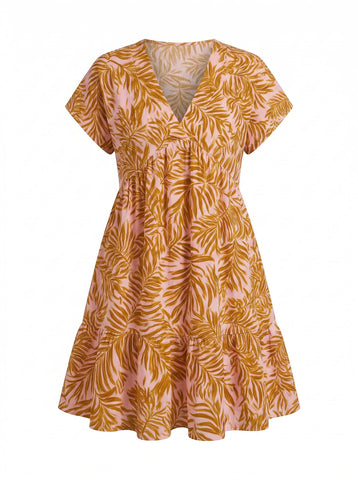 EVA Floral Print V Neck Tiered Babydoll Mini Dress