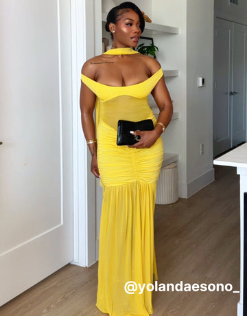 Off Shoulder Sheer Panel Sexy Maxi Dress