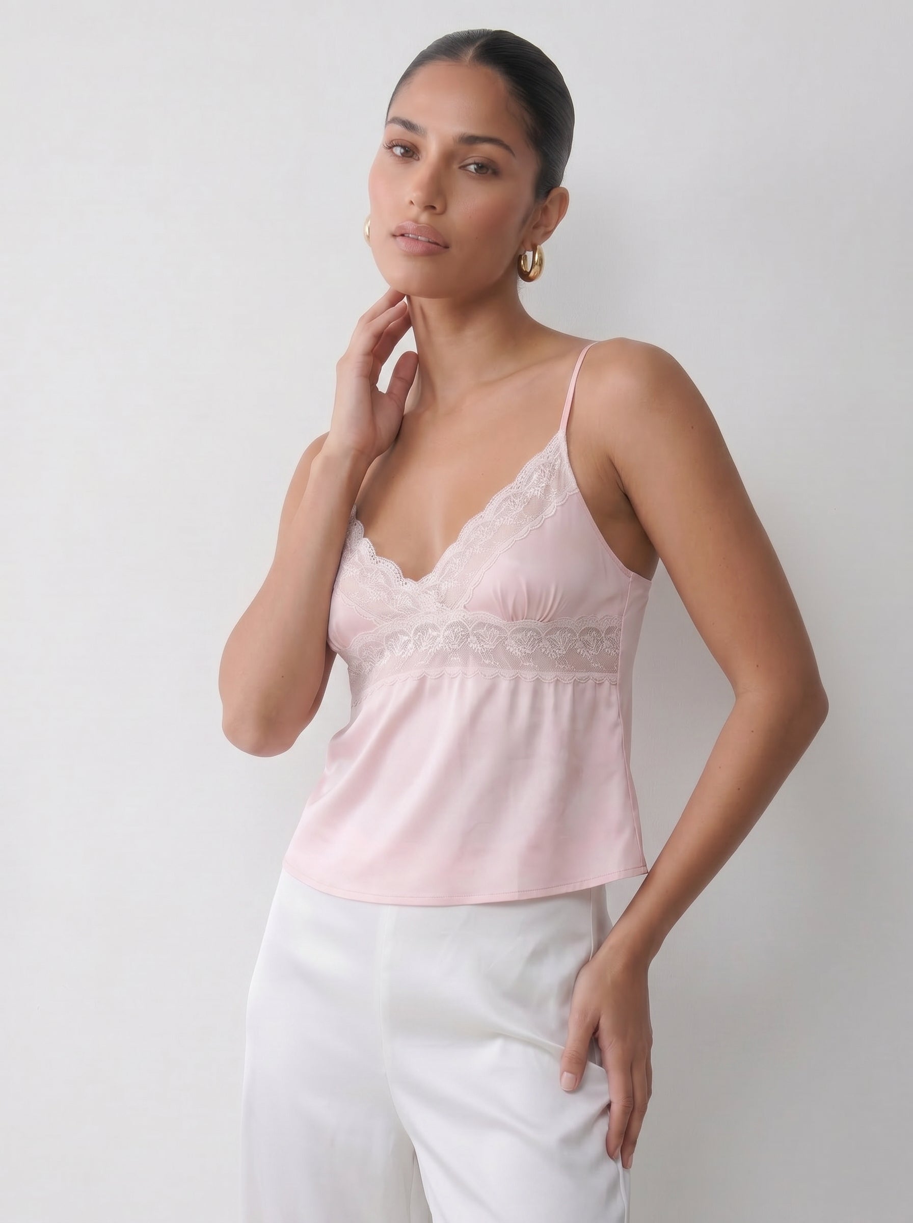 Satin Lace Trim Camisole Top