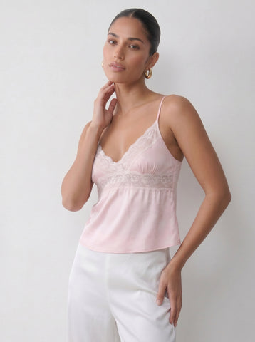 Satin Lace Trim Camisole Top