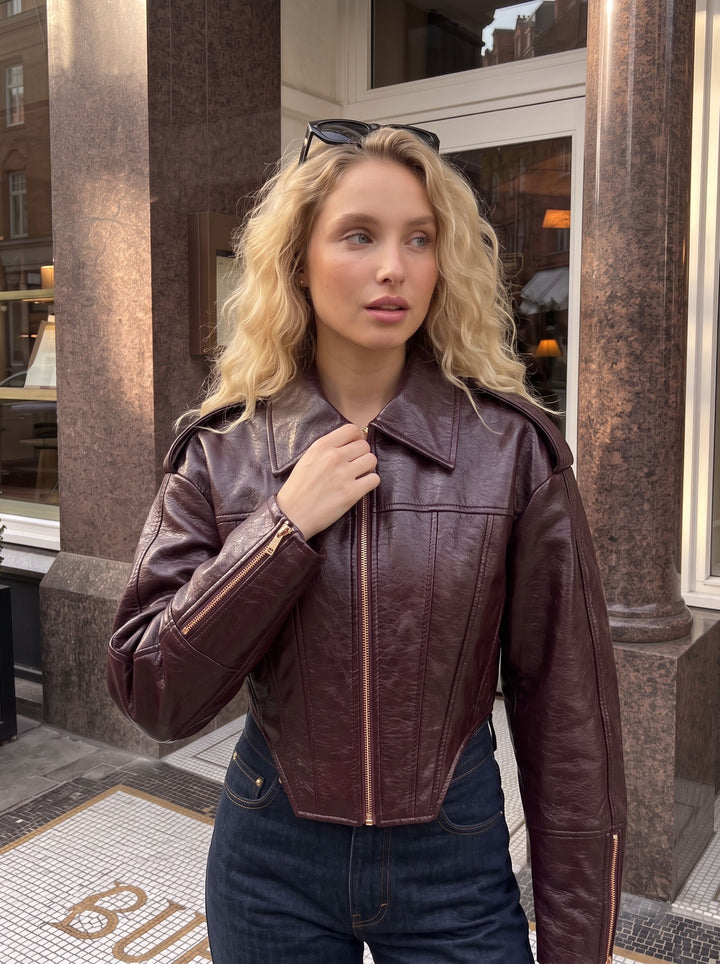 Cropped Faux Leather Corset Jacket