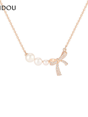 Elegant Pearl Bowknot Gold Necklace