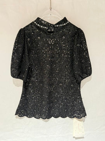 Elegant Lace Puff Sleeve Knit Sweater