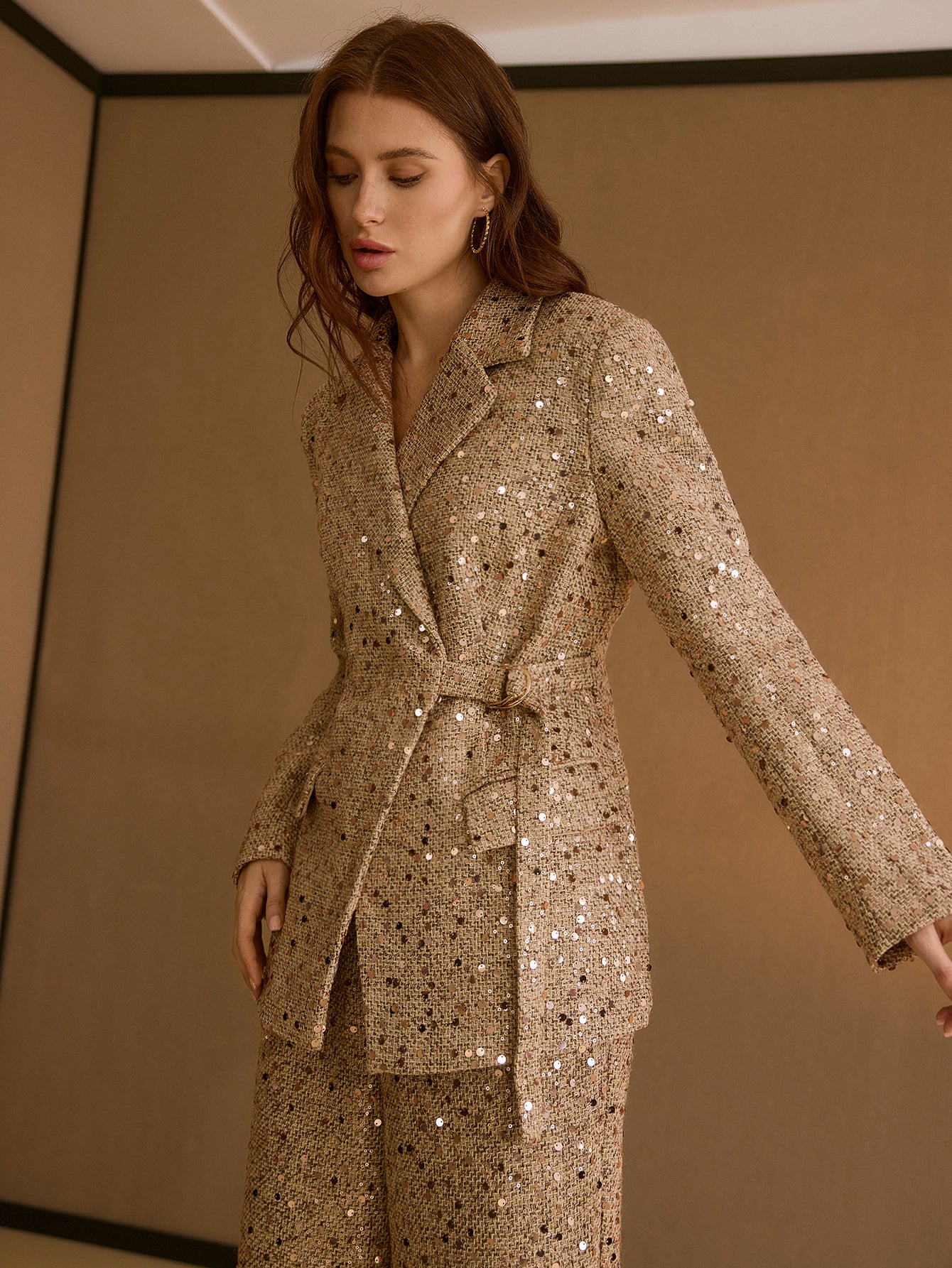Sparkly Sequin Tweed Blazer Jacket