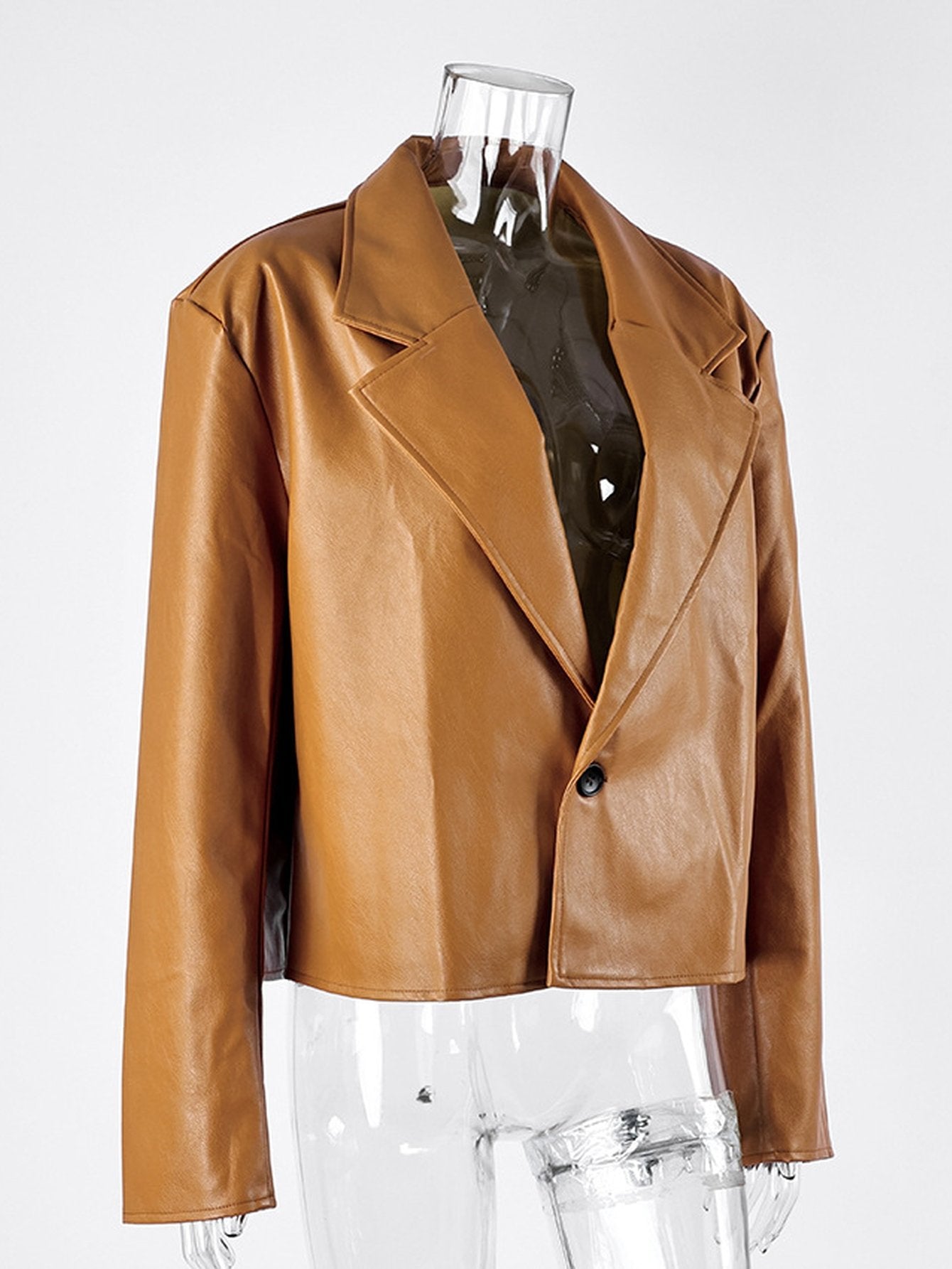 Oversized Brown Faux Leather Blazer Jacket