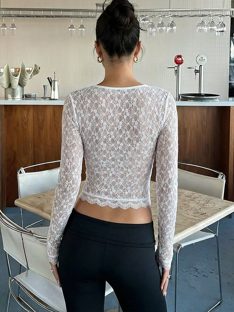Square Neck Lace Sleeve Tee