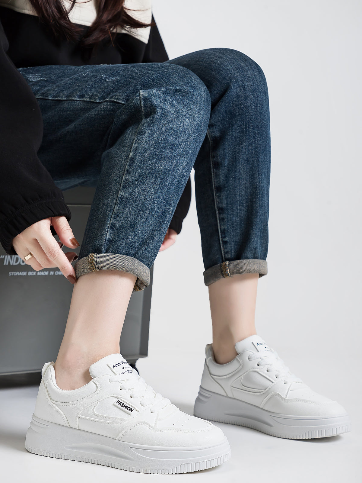 Platform Leather Upper Fashion Casual Shoes