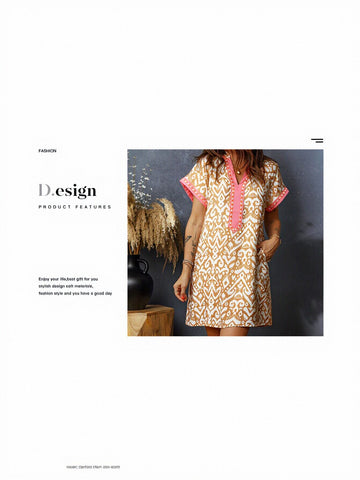 Short Sleeve Ikat Print Mini Dress