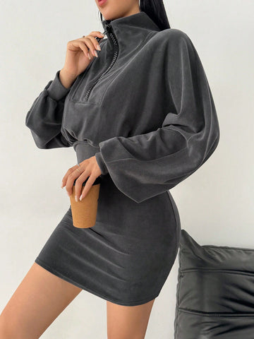 Cozy Fleece Half Zip Dress