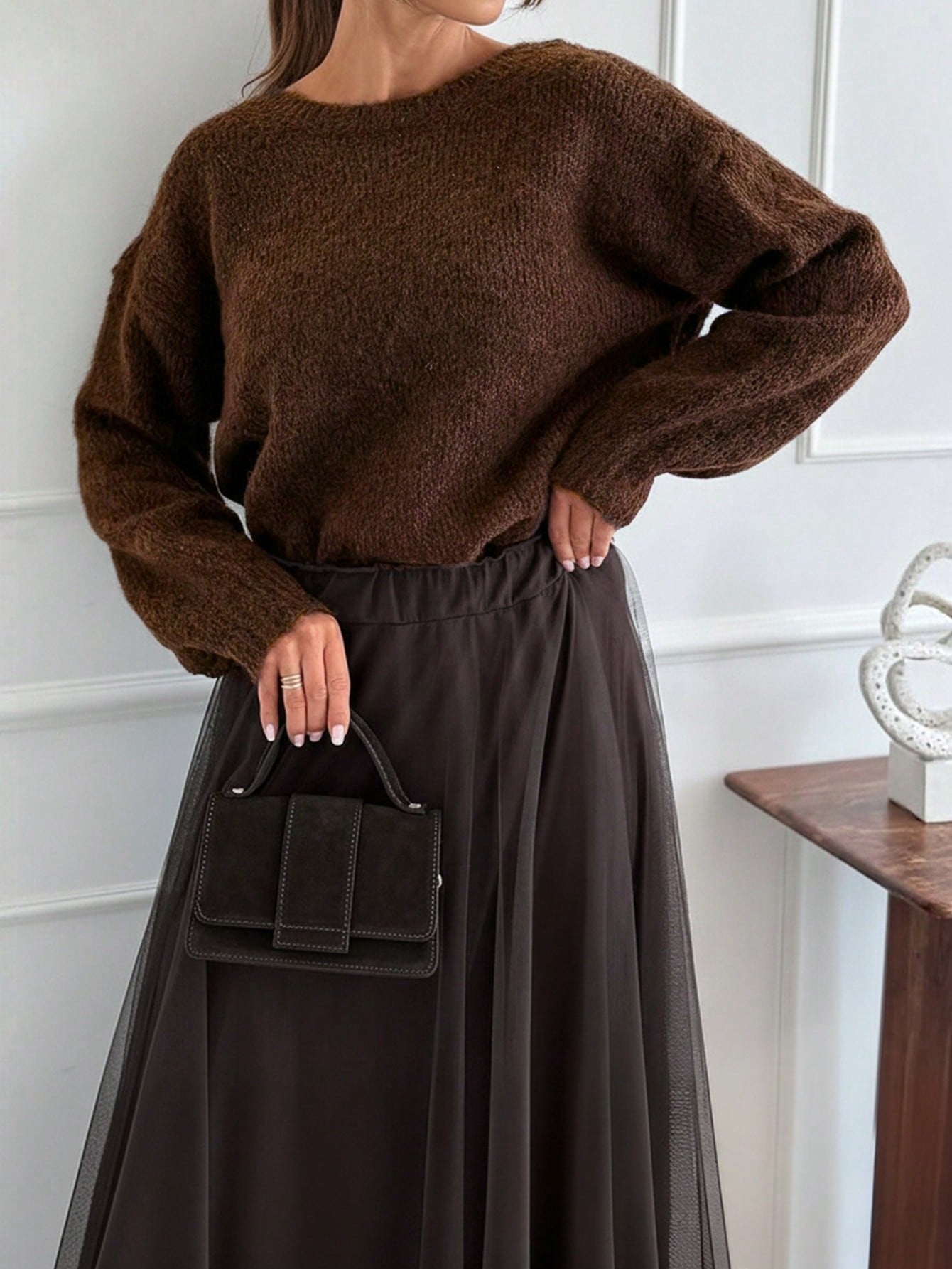 Cozy Oversized Brown Knit Sweater