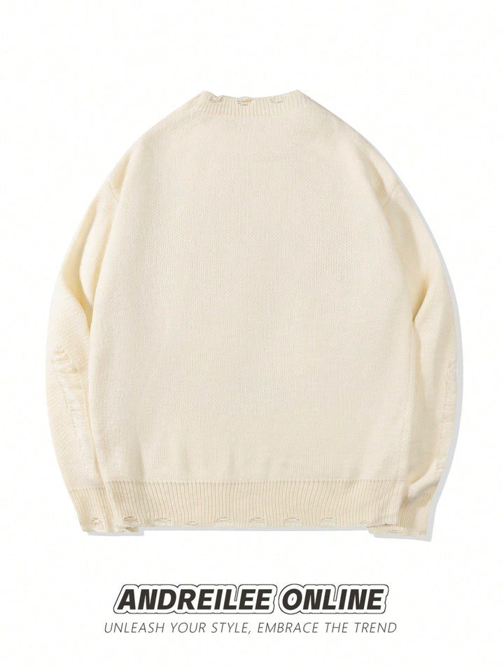 Distressed Graphic Oversized Knit Sweater