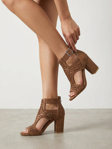 Cut-out Design Ankle Strap Sleek Sandals