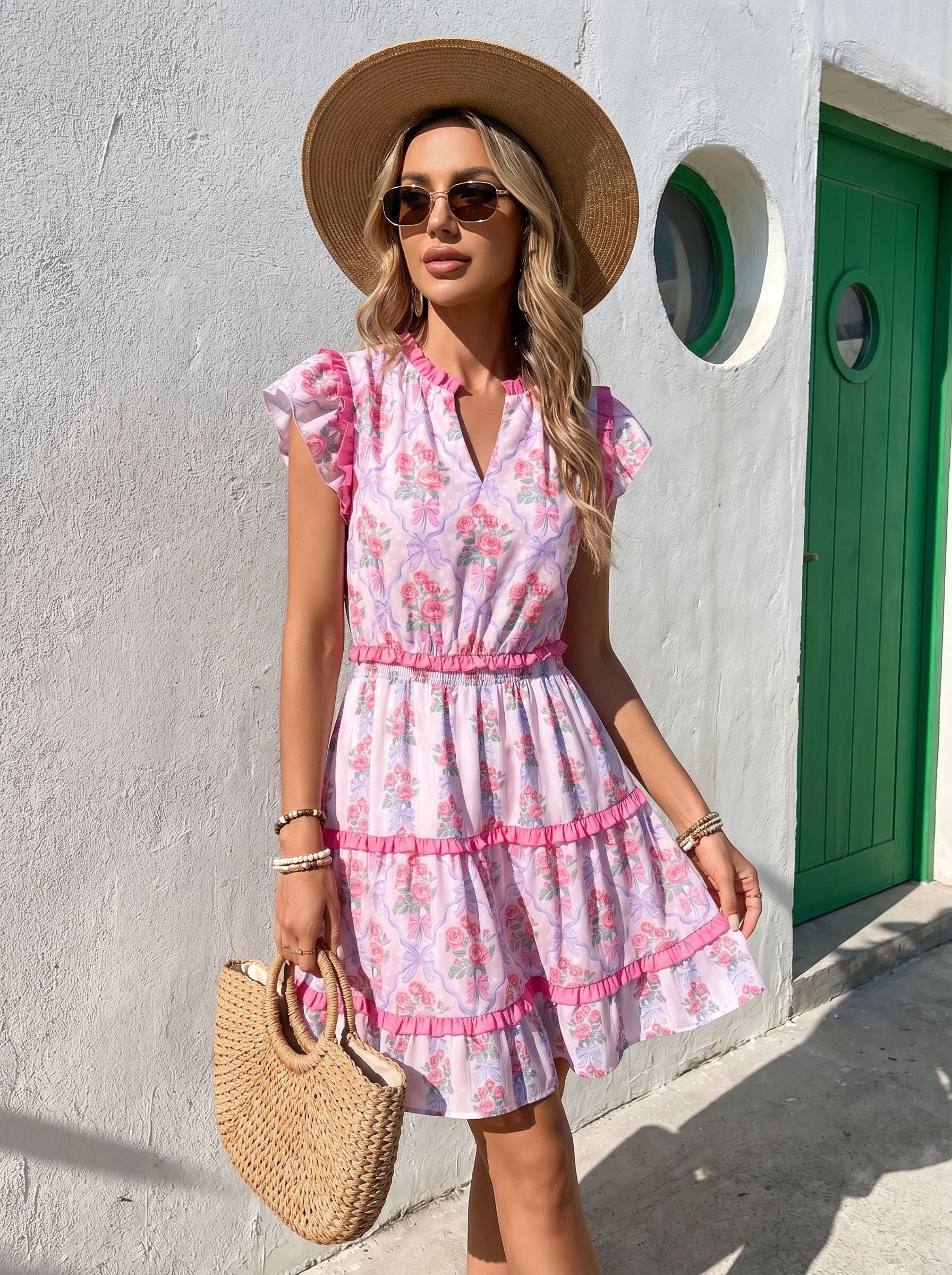 Ruffle Sleeve Tiered Mini Dress