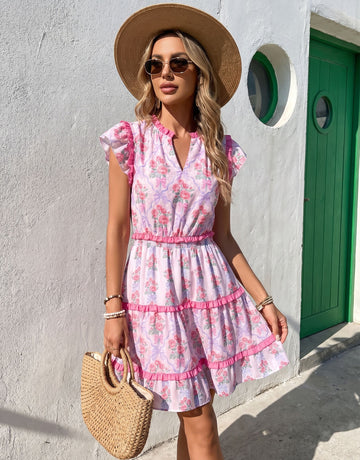 Ruffle Sleeve Tiered Mini Dress