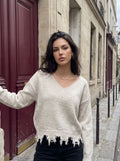 Distressed Speckled V Neck Sweater
