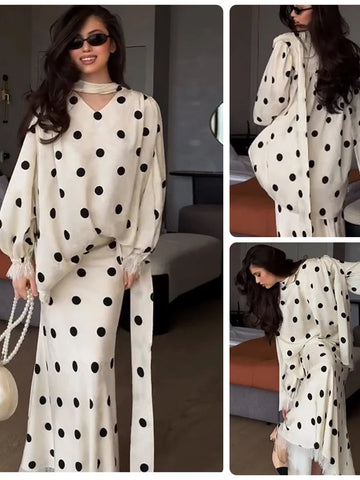 Elegant Polka Dot Maxi Skirt Set