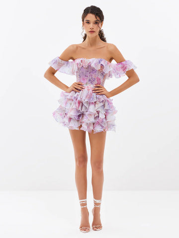 Floral Ruffle Off Shoulder Dress