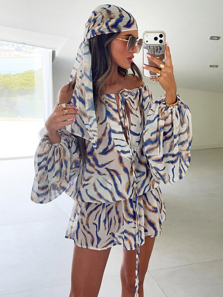 Off Shoulder Zebra Print Romper Dress
