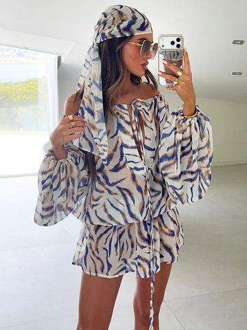Off Shoulder Zebra Print Romper Dress