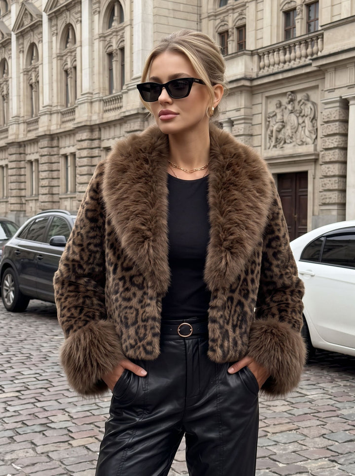 Luxurious Leopard Print Faux Fur Coat