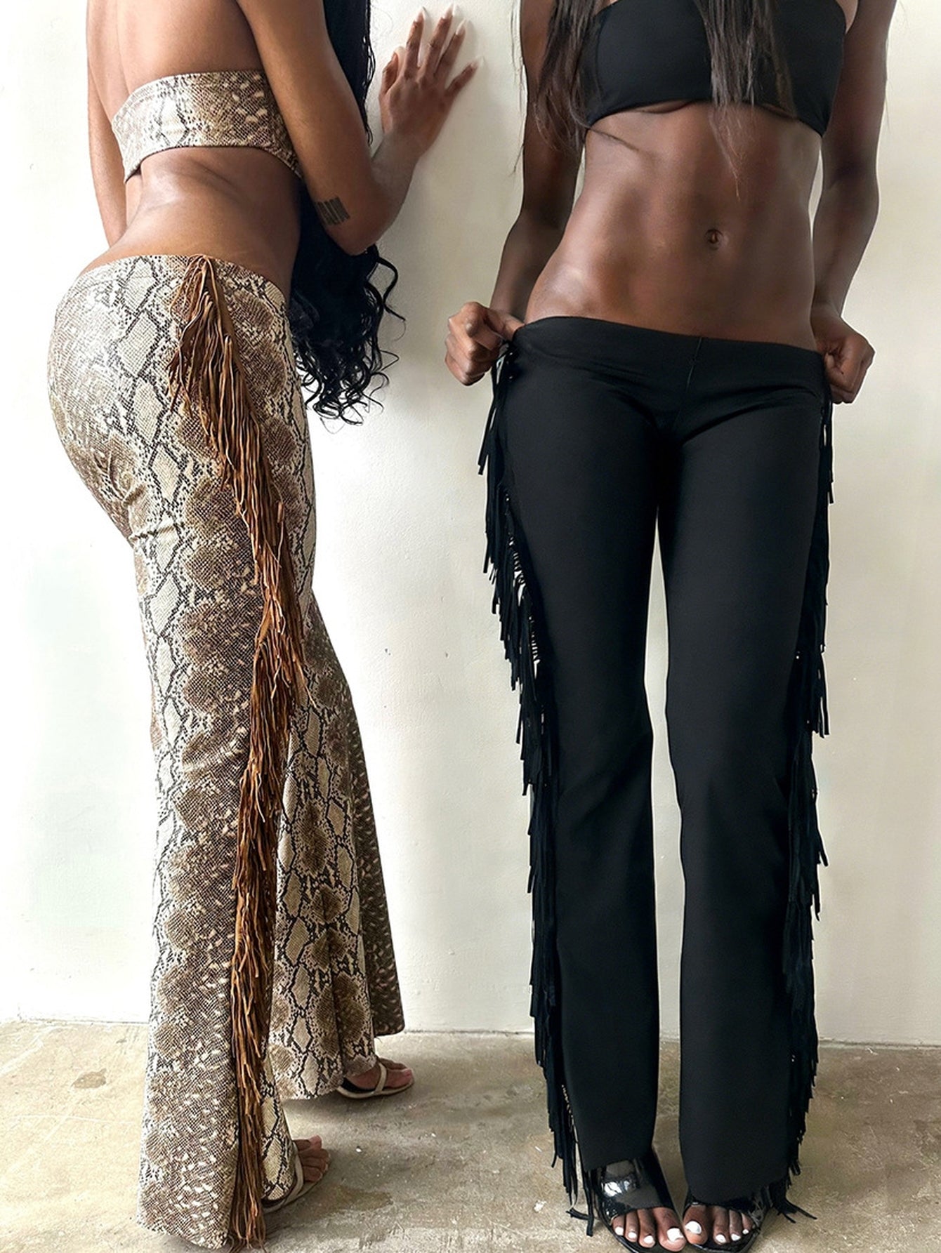 Snake Print Fringe Two Piece Pants Set