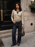 Contrast Trim Collared Knit Sweater