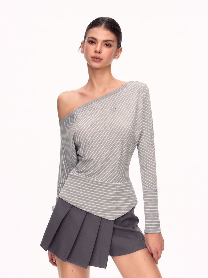 Off Shoulder Striped Long Sleeve Tee