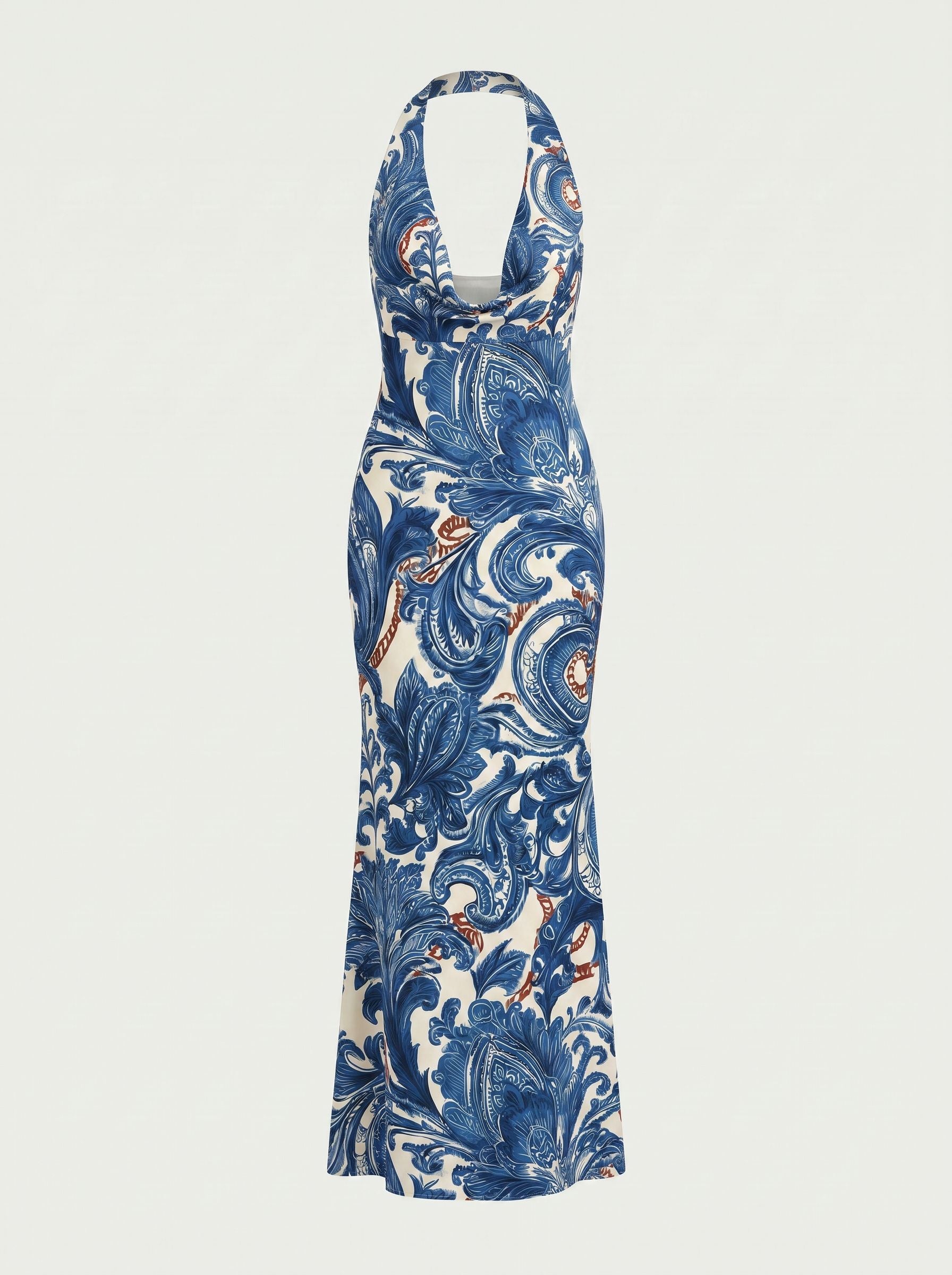 LILA Floral Print Cowl Neck Bodycon Midi Dress