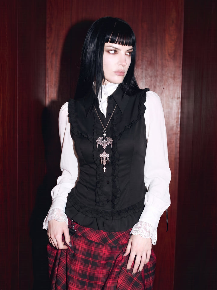 Gothic Ruffle Contrast Button Up Shirt