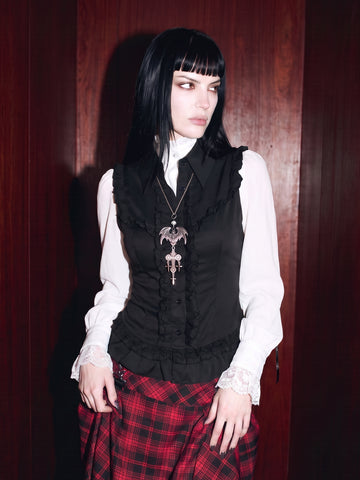 Gothic Ruffle Contrast Button Up Shirt